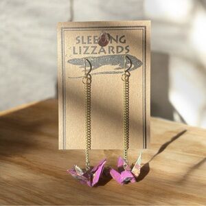 Sleeping Lizzards Purple Origami Drop Earrings